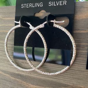 New 925 Sterling Silver Diamond 💎 Cut Hoops.